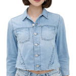 L'Agence L’AGENCE Janelle Denim Jacket Women’s Large Light Wash Slim Fit Raw Hem Photo 0