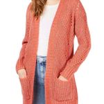 Hippie Rose NWT  Coral Blush Knit Open Front Cardigan Women’s S Longline Sweater Photo 0