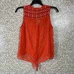 Lucky Brand Orange Sheer Embroidered Button Up Shirt - Size Small - Sleeveless Photo 5