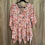 Torrid Light Pink Floral Criss Cross Back Flowy Handkerchief Hem Top 0/Large Photo 1