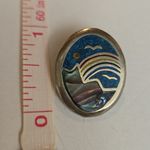 Rainbow Mountain Necklace Vintage Pendant Turquoise Inlaid Abalone Silver Blue Photo 2