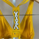Xhilaration Target  Size XS Mustard Yellow Sporty Bikini Top Ribbed Boho Deep V Photo 2