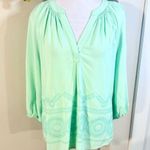 Crown & Ivy  Mint Garden Party Embroidered Peasant Blouse Women’s Sz Medium💚 Photo 0