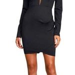 Lulus Nuria Long Sleeve Bodycon Deep V Mini Dress Black Small Photo 0