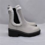 Calvin Klein Anissa Shearling Platform Chelsea Boots Women 7M Ivory Trendy Chic Photo 2