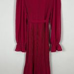 Anrabees Midi Dress XL Maroon Pleated Long Puff Sleeve Ruffle A Photo 9