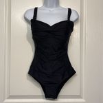 Black Front Twist Ruched Sweetheart Swimsuit Retro Vintage Size Small NWT #4032 Photo 5