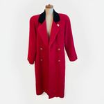 London Fog Vintage 80s Red Wool Long Coat Black Velvet Collar Gold Button 10 P Photo 5