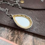 Vintage 70s Forget Me Not Pendant Necklace 18" Stainless Steel Chain Blue Photo 4