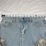 La’ Ros Rhinestone Fringe Cutoff Denim Jean Shorts Blue Size M Photo 2
