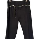 Cache Navy Pant with Metal Chain Enamel Belt Stretch 2" Waist Band Flare Leg Photo 1