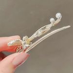 Set Of 2 Butterfly Alloy Rhinestone Imitation Pearl‎ Fashion Hair Clips Gold Photo 3