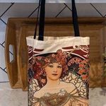 Bohemian witchy cottage core Canvas lightweight reusable grocery tote Retro bag Photo 0