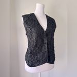 Vintage ‘90s Effeci Black Lace Floral Print Beaded V Photo 2