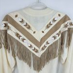 Vintage 80's Pioneer Wear Fringe Western Sweater Cream Tan Size Medium Chevron Photo 0