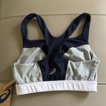 ASICS  NWT Colorblock Sports Bra‎ Light Support Racerback Navy Gray White Small Photo 4