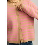Anthropologie NVLT Striped Cardigan Sweater Lady Jacket Pink Tan Large Preppy Photo 1