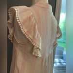THML  Embroidered Floral Boho Ruffle Striped Pink & Cream Top w Fringe Ties Photo 3