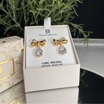House of Harlow 1960 Gold Bow Cubic Zirconia Drop Earrings NWT Gift Boxed Photo 4