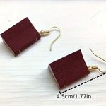 Book Earrings Dangle Reader Pages Burgundy Unique Original Student Gift Red Photo 1