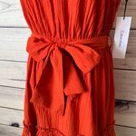 Calvin Klein Rust Orange-Red V Neck Sleeveless Ruffle Flare Dress Photo 3