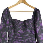 Amur Giulia Black Purple Pleated Floral Print Long Sleeve Mini Dress Size 4 Photo 6