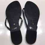 J Slides Women’s Leather Snakeskin Reptile Print Black Beige Thong Sandals Photo 3