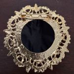 Vintage 80's‎ Womens Black & Gold Toned Floral Embroidered Fillagree Brooch Pin Photo 2