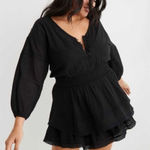 Aerie  Rock 'N' Ruffle Mini Dress Black Long Sleeve Boho Smocked Lace Size XL Photo 0