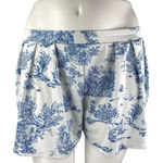 Yozy Blue White Scenic Print Pleated High Rise Mini Wide Leg Casual Shorts Sz L Size L Photo 0