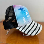 Roxy  Women's Water Come Down Trucker Hat Palm Trees Adjustable Back Striped Bill Photo 3