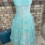 formal dress prom 1950s floral princess tulle aqua blue Green Photo 0