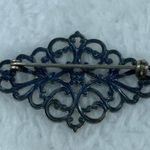 Dark Antique Silver Color Filagree Metal Jewelry Pin Brooch Diamond Shape Photo 5