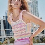 ZARA Crochet Knit Cropped Pastel Tank Top Size Medium Photo 0