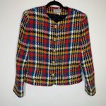 Vintage Blazer Plaid Red Green Gold Black Large Gold Buttons Sz 10 Photo 4