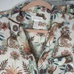 Japna Sleepwear Size Small Button Up Top And Shorts Floral‎ Monkey Rayon Linen White Photo 1
