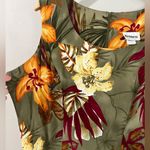 Vintage Hanes Collection Floral Rayon Dress Made in USA Olive Tropical XL 90s Tan Photo 2