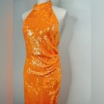 NEW Caroline Constas Bright Orange High Neck Sequin Midi Dress Size Medium Photo 2