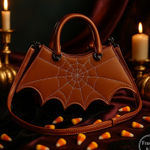 Halloween Spider Web Bat Handbag​ Brown Photo 1