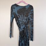 Orla Kiely Blue Black Tree Print Midi Wrap Dress Womens L Long Sleeve Stretch Size L Photo 4
