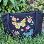 Embroidered Corduroy Shoulder Bag Black Photo 0