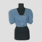 Cenzo Denim Cropped Top Puff Sleeve Light Blue Photo 1