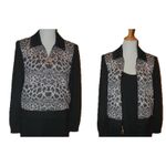 St. John Collection Knits Sweater Jacket Size 10 pink leopard print black sleeves Photo 1