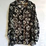 Notations 3X Long Sleeved Button Down All Over Floral Top Plus in Gray Black Photo 0