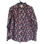 st. john's bay  Navy Blue Multi Floral Long Sleeve Button Down Blouse Women Sz MP Photo 0