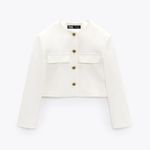 ZARA blazer jacket textured double breasted white golden buttons office casual Photo 7