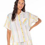 Roxy  Beach Nostalgia Top NWT size Small Striped Button Up Short Sleeve Blouse Photo 0