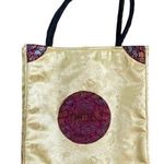 Chinese Oriental Vintage Silk Golden Red Double Handle Shoulder Bag Tote Purse Photo 1