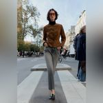 ZARA Straight Mid Rise Fray Hem Jeans Rigid Denim Gray Black sz 28 Photo 2