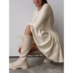 Commense Minimalist Skater Pleated Ivory Stretch Knit Sweater Mini Dress Medium Photo 5